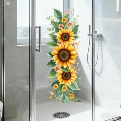 1/2 piezas Vinilos decorativos de girasol y tulipán vibrantes hechos de material de adsorción electrostática de PVC reutilizable, adecuados para estudios, salas de estar, escaparates de floristerías y regalos de temporada.