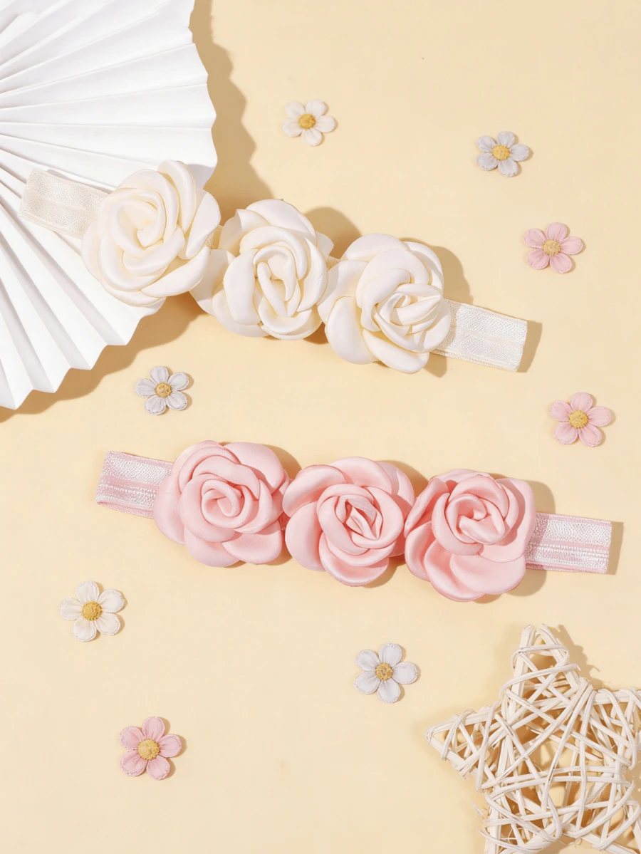2pcs/Set Infant Girls' Cute Rose Flower Headband, Suitable For Daily Wear And Festivals, Spring/Summer - Multicolor - View 1