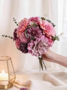 1set/2sets Mixed Pink & Purple Artificial Flower Bouquet, Realistic Touch Fake Flowers, Suitable For Mother's Day Gift, Home Decor, Bedroom, Wedding Centerpiece, Birthday Party, Living Room Decoration, Bridal Bouquet DIY, Birthday Cake Decor - Purple - View 6