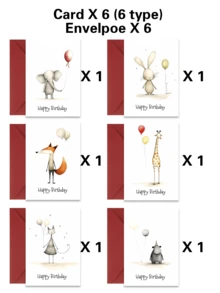 12张可爱动物气球空白生日贺卡、感谢卡、邀请卡、节日礼物 - A - 查看 2