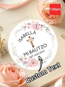 1/30/60/120 Pcs Customized Baptism Stickers, Customizable Name Date Round Waterproof Labels, Baptism Invitation Seals, First Communion Stickers - Multicolor - View 20