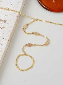 1pc Minimalist Round Disc Linked Finger Chain Bracelet, Gold Color, Suitable For Daily Wear For Women - Yellow Gold - View 3