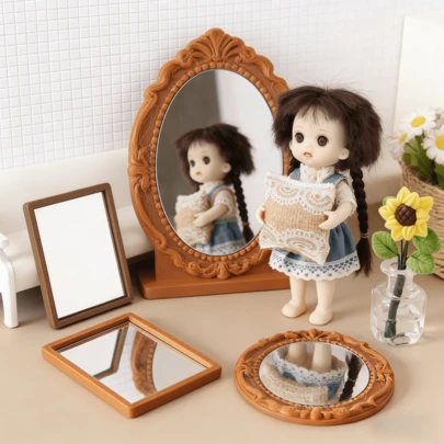 1pc Mini Mirror, Miniature Makeup Mirror, Dollhouse Room Decor Accessory, Miniature Realistic Small Mirror, BJD Mini Furniture Model, Doll House Bathroom Mirror, Micro Scene Vanity Mirror, Mirror Model, Micro Scene Decor, Doll House Bathroom Mirror