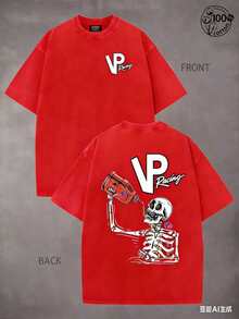 VP Racing Skeleton-Shirts, Eye-Catching Graphic-Shirts, Drifting And Racing Life Clothes Specially Designed Car Lovers; 230G Washed Cotton - 紅色 - 查看 4