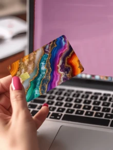 1pc Rainbow Marble Agate Gemstone Pattern Credit Card Sticker, Golden Party Birthday Gift, PVC Material Anti-Fingerprint Durable Scratch-Resistant, Suitable For Men, Women, Couples, Small Chip Card, Bank Card, Credit Card, Transportation Card, Student ID Card DIY - Type a - View 4