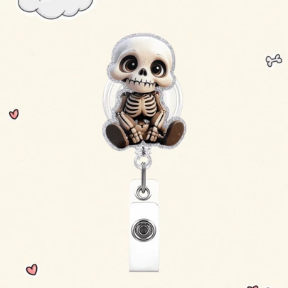 TONAVIETO 1个骷髅宝宝胸牌卷轴，可爱可伸缩胸牌夹，带旋转鳄鱼夹，适用于医院、医疗机构、教师、学生等，可作为礼物赠送。