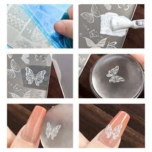 蕾丝美甲印花板套装，含印章和刮刀，波浪条纹设计美甲凝胶印花模板，UV凝胶指甲油印花板工具，美甲产品 - 銀色 - 查看 8