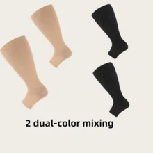2 paires de chaussettes de compression hautes de la cuisse de couleurs mélangées, tailles 2XL-7XL, chaussettes de sport, fitness, course à pied, orteils ouverts - Multicolore - Voir 10