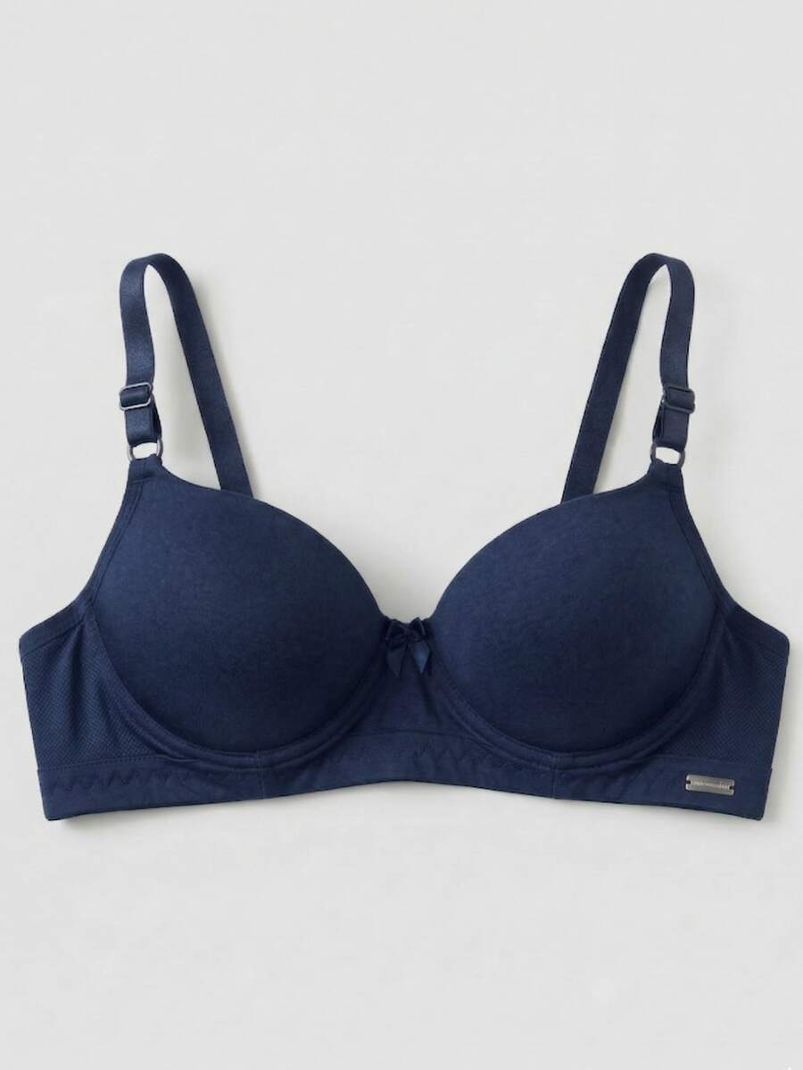 Bra With Reinforced Cups, Underwire, Microfiber, Adjustable Straps, High Support. - 藏蓝色 - 查看 1