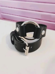 Conjunto de brazaletes góticos punk, brazalete de piel de PU ajustable con tachuelas y multi-anillos, joyería de mano audaz para accesorios de atuendo diario - Negro - Ver 3