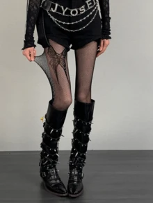 Vớ nữ họa tiết bướm, cá tính, phong cách Y2K Harajuku, lưới, thiên niên kỷ, độc đáo, punk, tương lai, kỳ lạ, retro. - màu đen - Xem 2