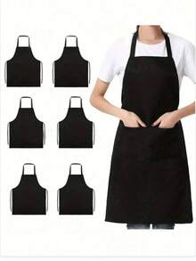 1/3/5/10 pièces Tablier en polyester pour femmes, minimaliste noir avec poche, taille épaisse, uniforme de mode pour les travaux ménagers/la cuisine, fournitures de cuisine - Multicolore - Voir 4