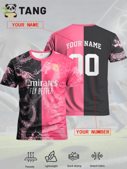 Customized La Liga Men's Football Jersey, Comfortable Round Neck Sports Sweatshirt, Suitable For Football Training, Casual Wear, And Gift Summer,Gym Wear