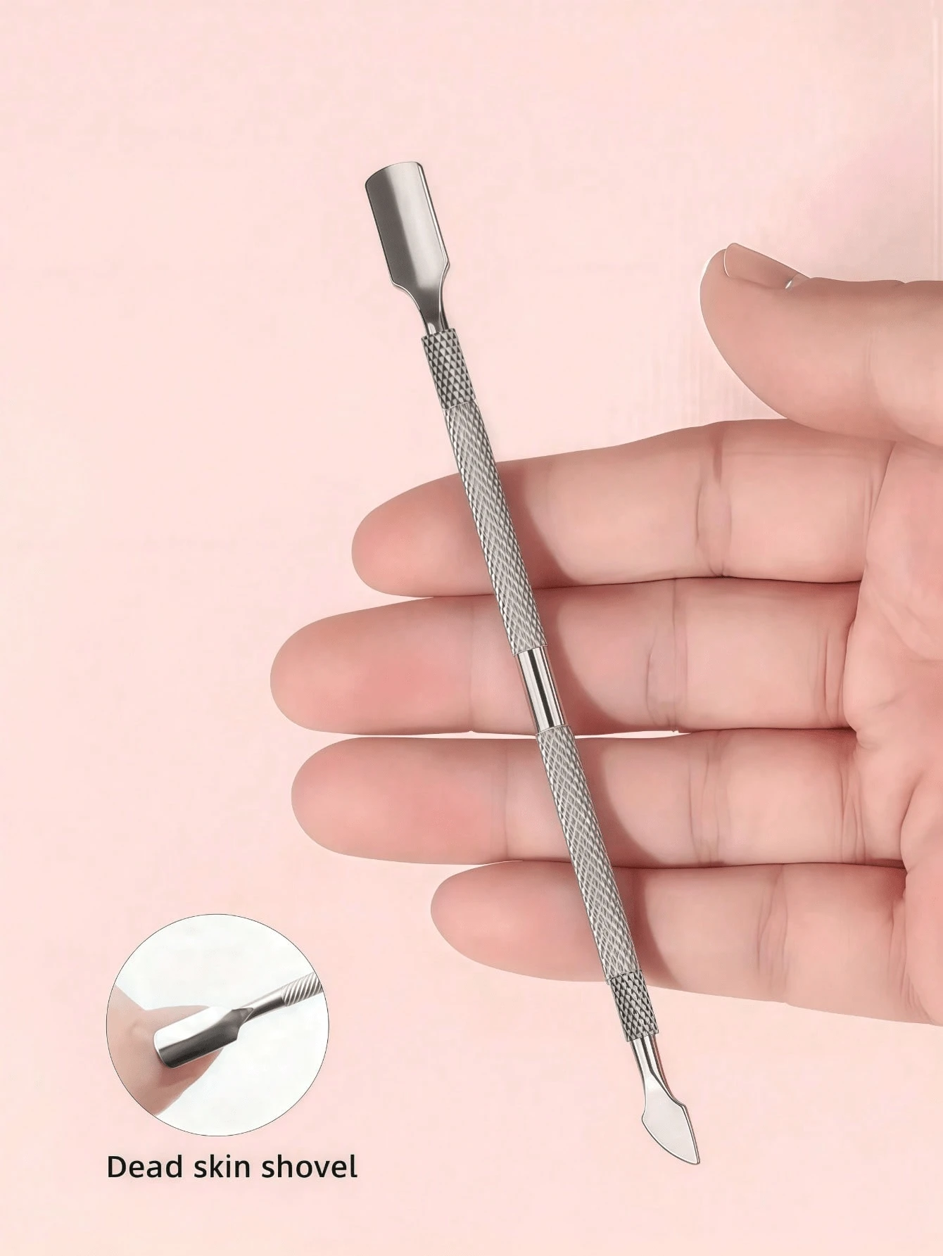 1 chiếc dụng cụ đẩy móng hai đầu bằng thép không gỉ, dụng cụ làm móng chuyên nghiệp, dễ vệ sinh và chống gỉ, thích hợp cho việc chăm sóc móng giả.