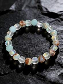 1 件复古波西米亚风格 8 毫米天然寿山石珠手链，寓意健康与好运弹性手镯，适合女士，适合日常和度假珠宝配饰 - A型 - 查看 3