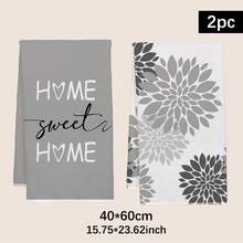 2pcs Simple Gray Geometric Petal "Sweet Home" Pattern Kitchen Towels, Soft Polyester Material Dish Cloths, Suitable For Kitchen Decor, Cleaning, Holiday Party Decoration, Kitchen & Bathroom Essentials, Home Decor, Housewarming Gift - Multicolor - View 3