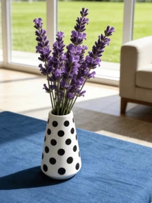 1pc New Black Polka Dot Ceramic Vase, New Chinese Style Decor, Living Room Flower Vase, Foyer Decoration, Retro Peony Vase, Oriental Black And White Porcelain Aesthetics Home Decor Glass Vase - Dots - View 7