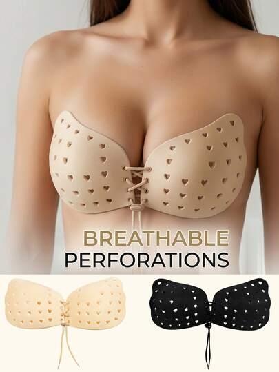 Sujetador invisible con efecto de elevación, sujetador sin espalda y sin tirantes invisible, cubierta de pezón reutilizable y amigable con la piel, impermeable, adecuado para mujeres, se puede usar con vestidos de boda/fiesta, regalo del Día de San Valentín