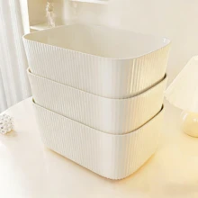 1pc/2pcs/3pcs Set, 3 Different Sizes Plastic Storage Box/Basket, Suitable For Desktop Snacks, Sundries, Cosmetics, Etc. Suitable For Dorm, Kitchen And Other Places Organization, Rectangular Design. - White - View 6