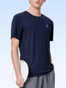 CAMEL CROWN Men's Outdoor Sports T-Shirt, Short Sleeve Top, Comfortable Breathable Quick-Dry, Suitable For Spring & Summer Wear - Night Blue - View 2