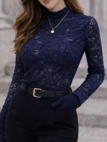 Lace Bodysuit - New Release -  Fashion - Navy Blue - View 3