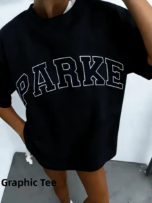 2026 Unisex Casual "PARKE" Letter Print Loose Pullover Sweatshirt, Encountering Lazy Fashion.Casual Daily Wear,Winter Clothes For Women,Clothes,Hoodie,Tops,Spring Break,Long Sleeve Tops Women - màu đen - Xem 14