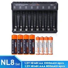 Juego de cargador de batería todo en uno POWERKAN: 8 ranuras de carga independientes, fuente de alimentación USB de 5V, adecuado para baterías recargables de 1.2V Ni-MH y 1.5V Li-Ion AA/AAA, incluye 8 baterías recargables - ideal para dispositivos diarios (controles remotos, relojes, micrófonos, básculas) - Sí - Ver 10