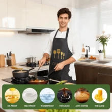 Pack Of 4 Bib Apron With Hand Wipe, Water And Oil Resistant Adjustable With Large Pockets, Cooking Kitchen Chef Apron For Women Men, Black Aprons For Kitchen Cooking Gardening Painting Baking Restaurant - 黑色四件式刀叉防水圍裙 - 查看 9