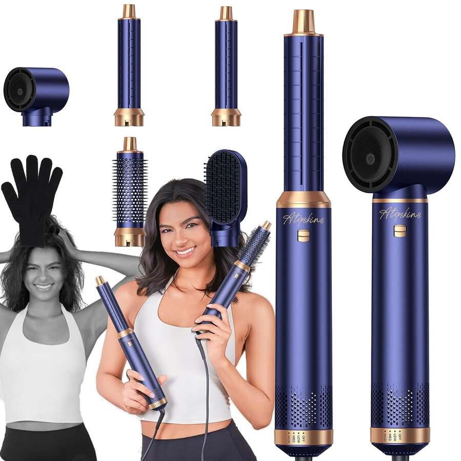 ATOPSKINS 自动卷发造型器 - 无刷电机 | 沙龙级卷发/直发 | 圣诞新年礼盒套装，旅行必备，适合所有发质（绿色/蓝色）