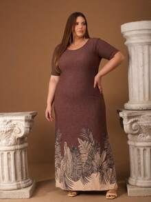 Plus Size Women's Long Elegant Casual Lightweight Dress, Evangelical Fashion, Fits Sizes 44 To 58. - 長長的褐色葉子 - 查看 5