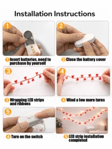 一套心形DIY装饰串灯，浪漫心形花环LED彩色灯，粉/红色暖光，浪漫房间装饰，可爱心形藤蔓灯，美观卧室照明，可爱装饰串灯，适用于求婚、周年纪念、派对背景、桌面装饰、窗饰、家居氛围照明、浪漫夜晚装饰、节日氛围灯，不含电池 - 彩色 - 查看 4