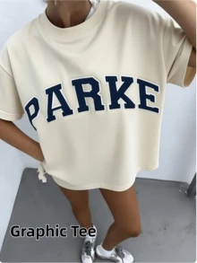 2026 Unisex Casual "PARKE" Letter Print Loose Pullover Sweatshirt, Encountering Lazy Fashion.Casual Daily Wear,Winter Clothes For Women,Clothes,Hoodie,Tops,Spring Break,Long Sleeve Tops Women - 杏色 - 查看 10