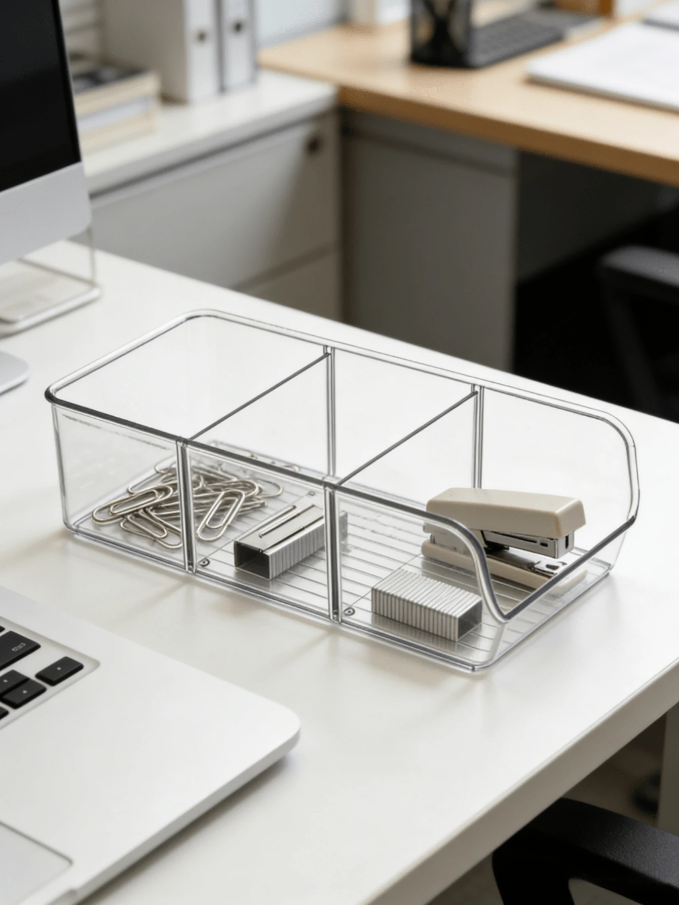 1pc Thickened Acrylic Multi-Compartment Storage Box, 3-Section Organizer For Tea Bags, Coffee Pods, Candy, Stationery And Small Items, Luxury Colorful Display Box For Kitchen Countertop And Office Desk, Multi-Functional Organizer - Transparent - View 1