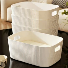 1pc/2pcs/3pcs Set, 3 Different Sizes Plastic Storage Box/Basket, Suitable For Desktop Snacks, Sundries, Cosmetics, Etc. Suitable For Dorm, Kitchen And Other Places Organization, Rectangular Design. - White - View 8