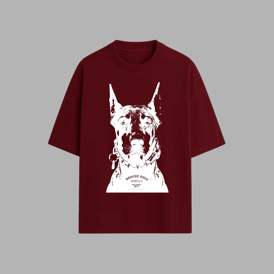 Dog T-Shirt, Streetwear, Dog Art Shirt, Premium Vintage Blouse, Basic Unisex Fashion T-Shirt - 紫紅色 - 查看 1