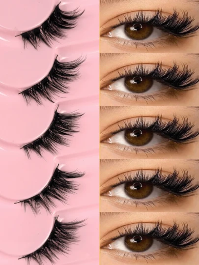 7对半假睫毛，自然妆效，黑色睫毛梗，持久耐用，轻盈蓬松，猫眼短款，易于佩戴，打造自然妆容效果，适合日常和派对使用。