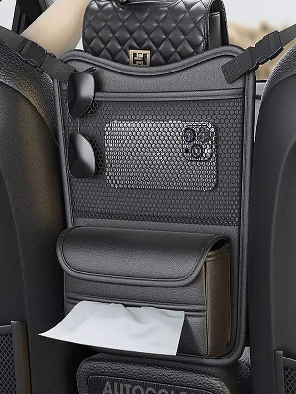 Car Seat Gap Storage Box - Premium PU Leather Center Console Organizer Pouch And Pocket - Non-Slip Between Front Seats, Convenient For Storing Phone, Coins, Keys And Stylish Glasses - Universal Fit For Most Vehicles (Black/Brown)