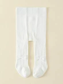 1pc Spring/Autumn Plain Baby Girls' Tights With Bowknots - White - View 10