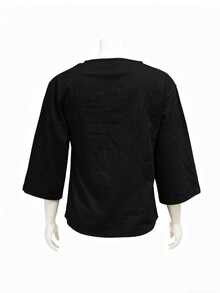 Blusa de tejido con cuello en pico y detalles de botones, corte relajado para primavera - Negro - Ver 2