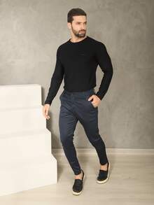 Men's Fine Sport Pants Premium Satin Fabric Tailoring Built-In Pocket - Màu xanh hải quân - Xem 8