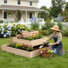 Butterslay 3-Tier Raised Garden Bed Vertical Multi-Level Wooden Elevated Planter Open-Bottom Elevated Garden Planter Raised Flower Bed For Balcony Patio Backyard Greenhouse, Wood - 花盆架 - 查看 8