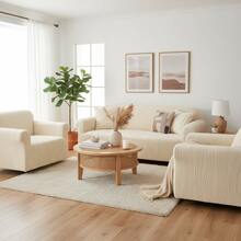 3-Piece Jacquard Sofa Cover Set, Elastic Sofa Covers, Machine Washable, Suitable For All Seasons - Beige - View 6