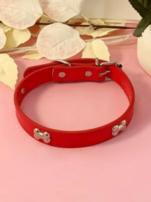 朋克风PU皮狗项圈，带骨头铆钉，可调节宠物项圈，适合小型和中型犬猫 - 彩色 - 查看 16