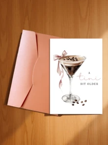 2pcs/Set Oversized Humorous Birthday Card And Envelope Set, Decorated With Watercolor Cocktail Pattern, Gift Card - A - View 7