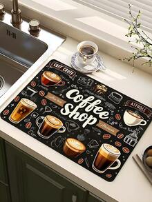 1 tấm lót máy pha cà phê, tấm lót đĩa trên mặt bàn, thảm ăn nhà bếp, đế lót ly in hình cà phê, tấm thoát nước, thích hợp cho nhà bếp và quầy cà phê. - Nhiều màu - Xem 18