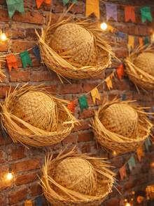 Kit Of Frayed Straw Hats For June Festival, Caravá Tremendão Malandrinho, São João Decoration, Countryside Costume, Arraial Event, Party - 10 件裝 - 碎紙機 - 查看 1