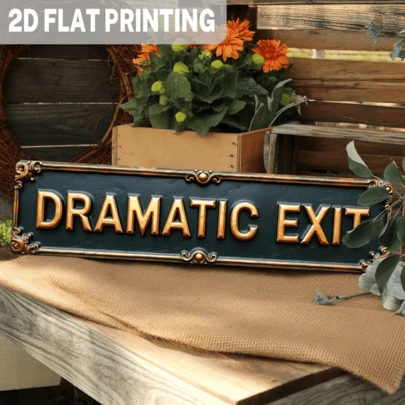 2D Flat Design, Vintage Dramatic Exit Sign - Wall Decor Inspired By Rural Plays, Featuring Distressed Gold And Black Design, Suitable For Home, Bar, Office, Theater, Wall Art Decoration