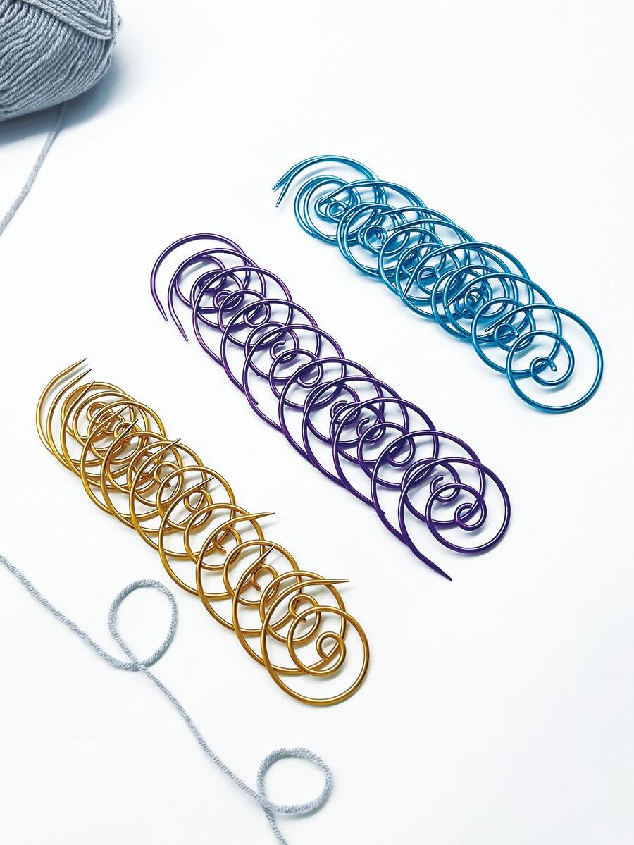 [10pcs]Spiral Knitting Stitch Markers, Purple, Yellow, Blue, Can Be Used To Mark Stitch Rows And Temporarily Hold Stitches, Practical Knitting Accessory - Spiral Needle - View 1