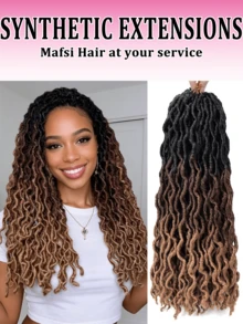 18 Inch Goddess Faux Locs Crochet Hair 1/4 Packs Soft Locs Wavy Crochet Braids Dreadlocks 3Tone Curly Wavy Twist Braiding Hair Extensions African Roots Braid,24strands/Pack - Multicolor - View 3