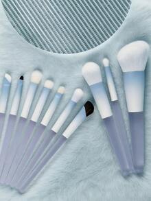 10pcs Makeup Brush Set, Animal Hair Makeup Brushes - Blue - View 2